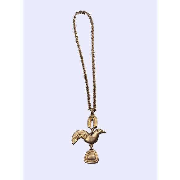 Matte bright saturated gold tone bird charm necklace 90's - Picture 4 of 9